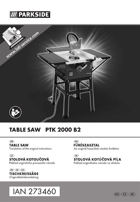 Schéma stolovej kotúčovej píly Parkside PTK 2000 B2