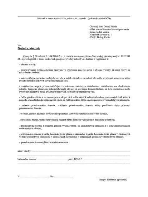 Ukážka formulára žiadosti o vyjadrenie k pripojeniu