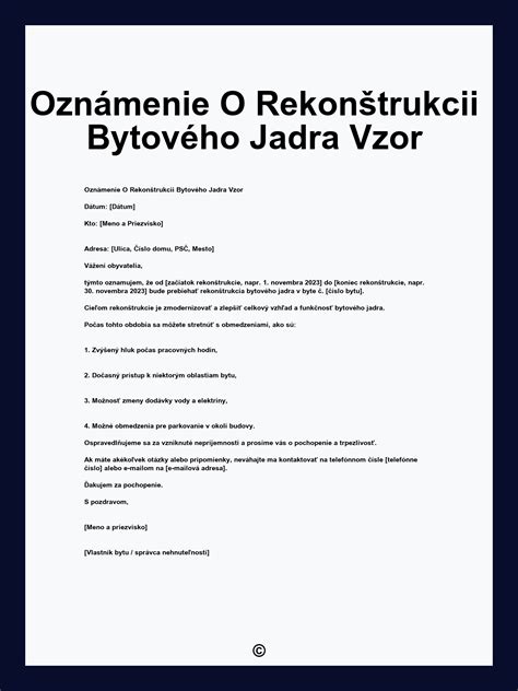 Vzor oznámenia o rekonštrukcii pre susedov