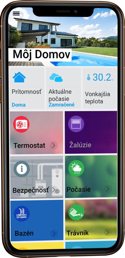 Aplikácia TapHome na mobilnom zariadení s vizualizáciou stavu domu