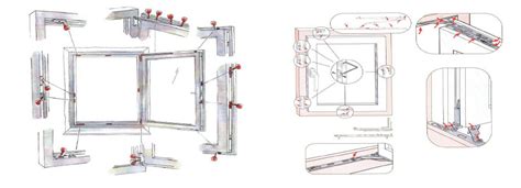 Detail kovania okna s vyznačenými bodmi na nastavenie