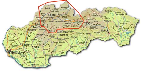 Mapa Žilinského kraja zvýrazňujúca oblasť rozvozu stavebného materiálu