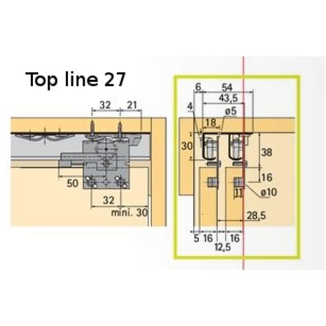 Schéma montáže kovania Hettich TopLine 25