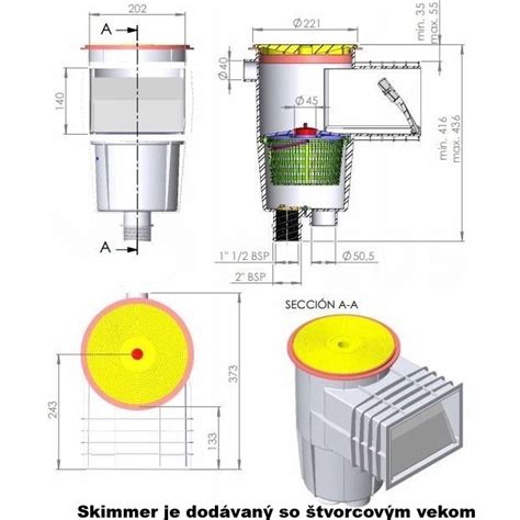 Rozmery bazénového skimmera pre betónové bazény