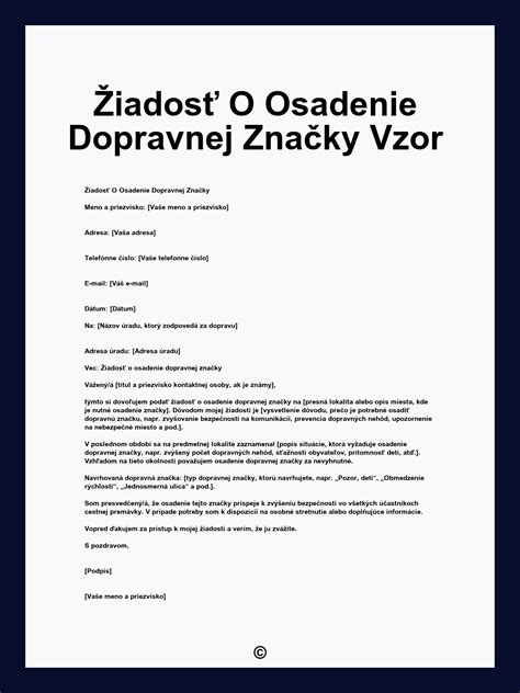 Formulár žiadosti o osadenie dopravnej značky