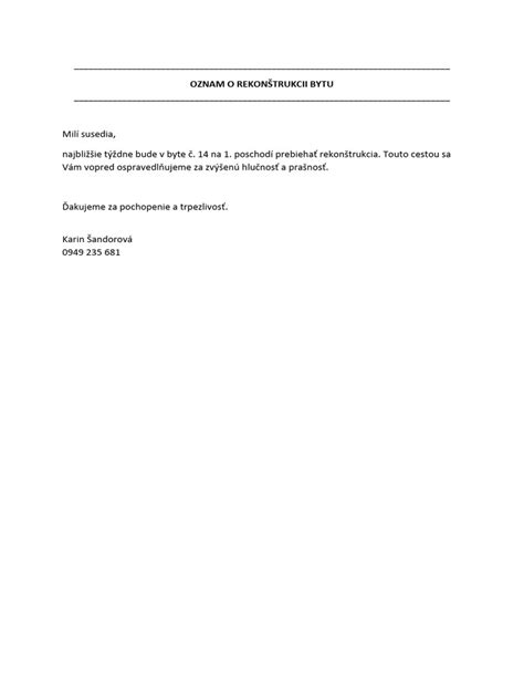 Vzor oznamu o rekonštrukcii