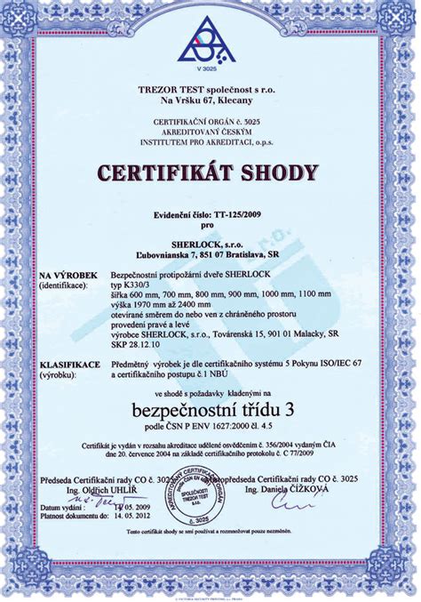 Certifikát výrobku pre vodomernú šachtu