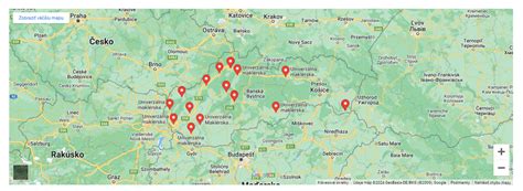 Mapa pobočiek stavebnín Bowix v Gajaroch a Záhorskej Vsi