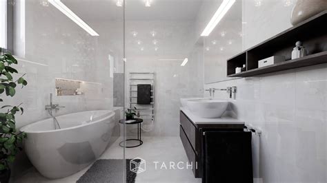 Ilustrácia modernej kúpeľne s bielou podlahou