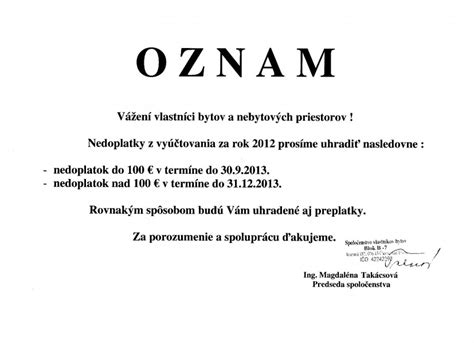 Vzor oznamu pre susedov
