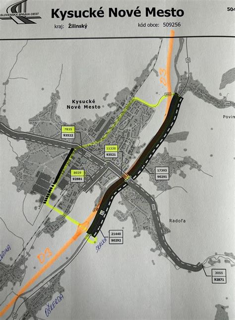 Mapa Kysuckého Nového Mesta s označením stavebnín