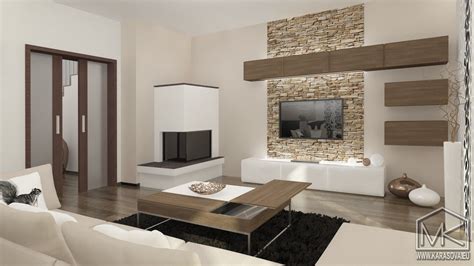 interiér s kamenným obkladom na stene