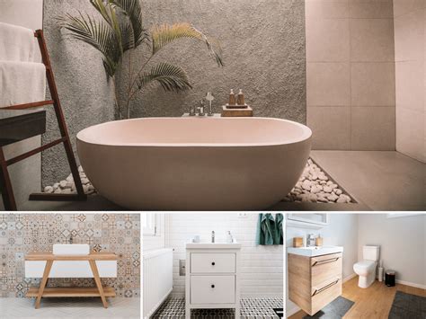 Koláž rôznych aplikácií PVC samolepiacich obkladov v kuchyni a kúpeľni