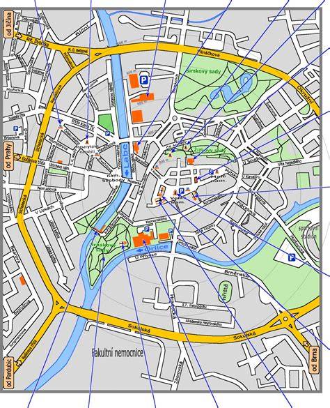 Mapa centra Fiľakova s vyznačenými službami