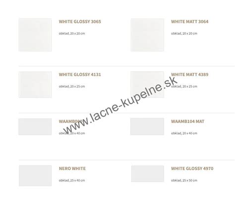 Ukážka rôznych štýlov bielych lesklých obkladov