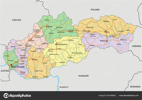 Mapa Slovenska s vyznačenými oblasťami dopravy