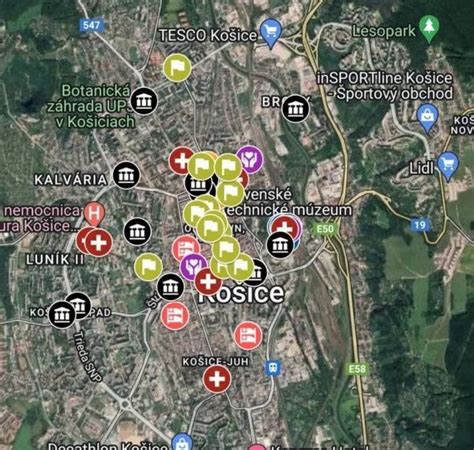 Mapa Košíc s vyznačenou Moldavskou ulicou a okolitými cestami