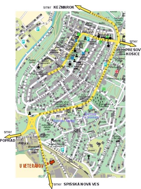 Mapa Levoče s vyznačeným námestím