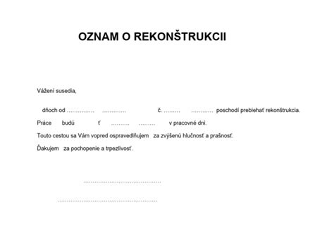 oznam o rekonštrukcii na nástenke