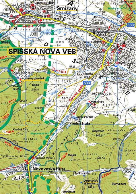 Mapa oblasti Spišská Nová Ves s okolitými obcami