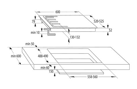 Náčrt otvoru pre varnú dosku v pracovnej doske