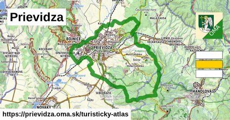 Mapa okresu Prievidza s vyznačenými orientačnými bodmi