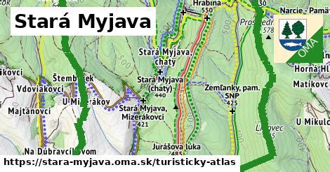 Mapa okolia Myjavy s vyznačenou vodnou nádržou Stará Myjava