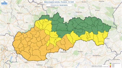 Mapa s priemernými teplotami v rôznych regiónoch Slovenska