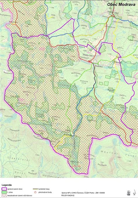 Mapa parku s vyznačenými unikátnymi stromami
