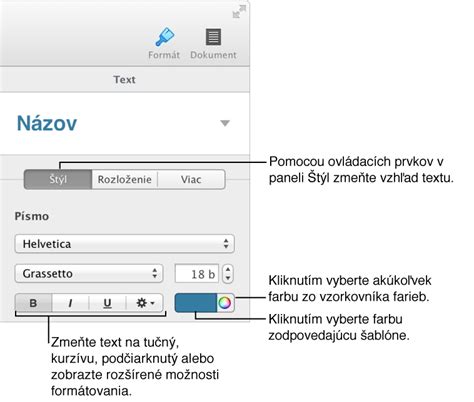 Možnosti formátovania odrážok a číslovania v okne vlastností textu