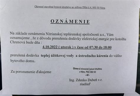 oznam pre susedov o rekonštrukcii