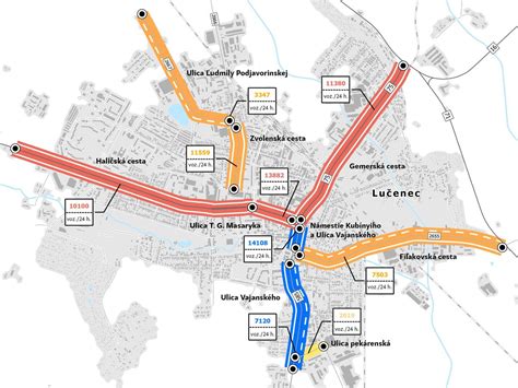 Mapa cyklotrás v Lučenci s vyznačeným predĺžením