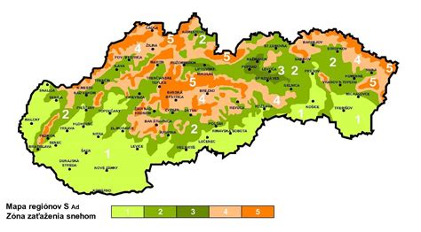 Schéma nezámrznej hĺbky základov podľa klimatických pásiem Slovenska