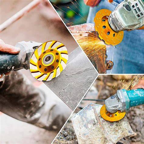 Detailný záber na diamantový kotúč pripevnený na uhlovej brúske