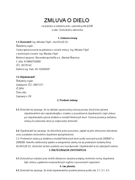 Zmluva o dielo - právne aspekty a legislatíva