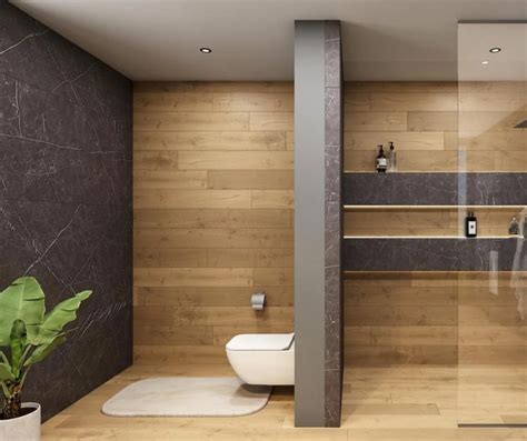 Ukážka rôznych béžových obkladov v kúpeľni