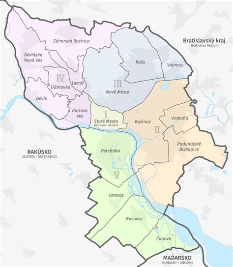 Mapa Bratislavy - Ružinov a Podunajské Biskupice s občianskou vybavenosťou
