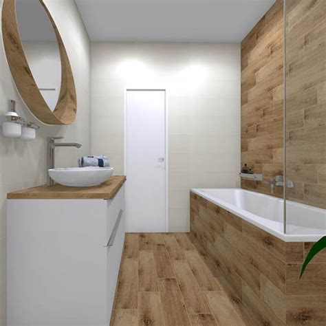 Kúpeľňa s dlažbou imitujúcou drevo