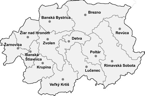 Mapa Banskobystrického kraja s vyznačenou Pohronskou Polhorou