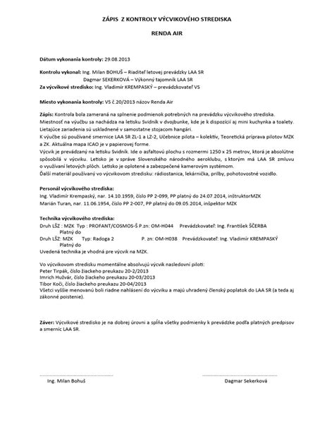 Príklad revízneho protokolu z kontroly kotolne