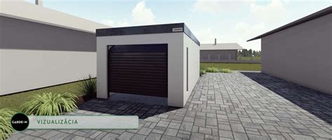 Vizualizácia garáže umiestnenej v prednej časti pozemku pri ceste