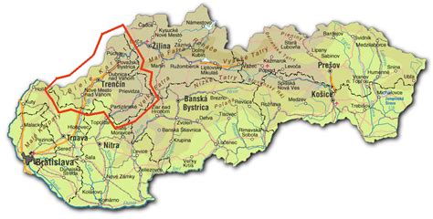 Mapa Trenčianskeho kraja s vyznačenými Častkovcami