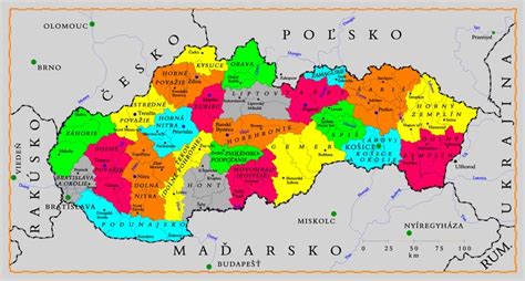 Mapa Slovenska s vyznačením regiónov dodávateľov skla