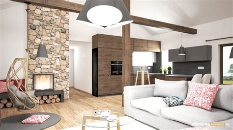 Interiér bungalovu s prírodnými materiálmi a svetlými tónmi