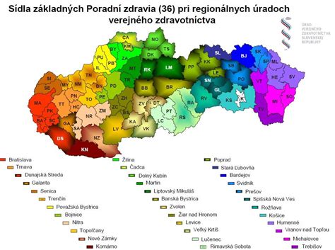 Mapa regionálnych úradov verejného zdravotníctva na Slovensku