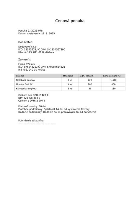 Formulár pre dopyt cenovej ponuky