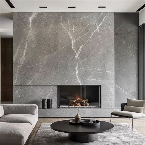 Šedý mramorový obklad krbu